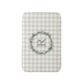 Farmhouse Beige Buffalo Check Monogramed Wreath Badmat (Voorkant Verticaal)