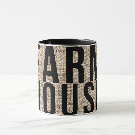 FARMHOUSE Black Lettering Rustige Burlap Sacking Mok (Midden)