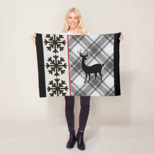 Farmhouse Black White Buffalo Deer Snowflake Fleece Deken