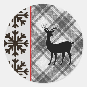 Farmhouse Black White Buffalo Deer Snowflake Ronde Sticker