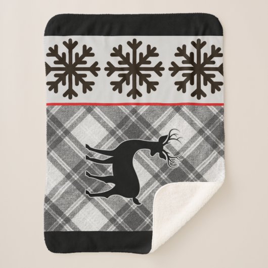 Farmhouse Black White Buffalo Deer Snowflake Sherpa Deken (Voorkant)