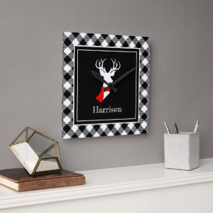 Farmhouse Black White Pset Chic Deer - persoonlijk Vierkante Klok