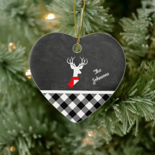 Farmhouse Black White Pset Deer Chalkboard Naam Keramisch Ornament