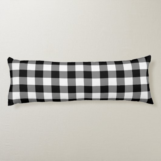 Farmhouse Black White Rustic Gingham Check Plaid Lichaamskussen (Achterkant)