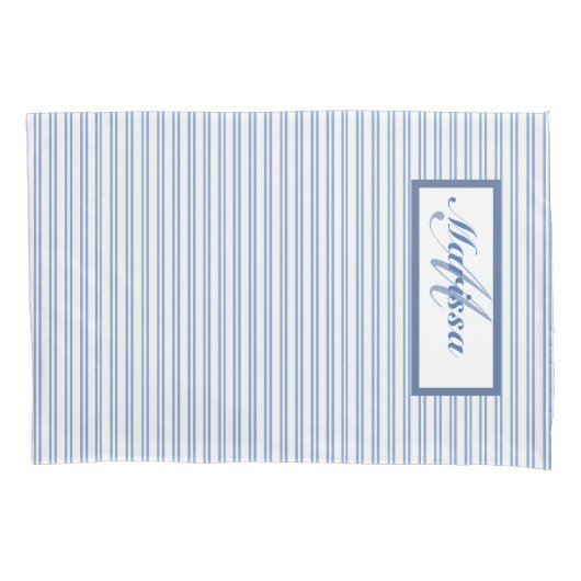 Farmhouse Blue en White Striped Ticking Kussensloop (Voorkant)