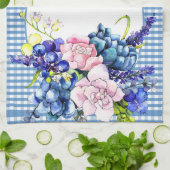 Farmhouse Blue Gingham and Rozen Personalized Theedoek (Gevouwen)