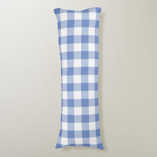 Farmhouse Blue Rustic Gingham Check Plaid Lichaamskussen (Voorkant Verticaal)