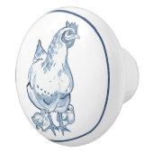 Farmhouse Blue & White Chicken Hen Chicken Delft Keramische Knop (Rechts)