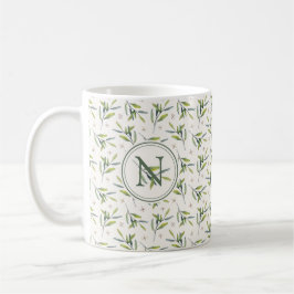 Farmhouse Botanical Watercolor Greenery Initial N Koffiemok