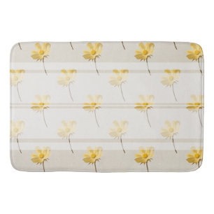 Farmhouse Chic Yellow Flowers & White Stripe Badmat