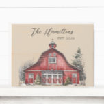 Farmhouse Country Christmas Custom<br><div class="desc">Cette enseigne de boîte présente un design de grange de campagne confortable sur un arrière - plan beige neutre. Customisez facilement cette fonction à l'aide de la fonction de personnalisation. Parfait pour les cadeaux de mariage,  les cadeaux de Noël ou les cadeaux de ménage.</div>