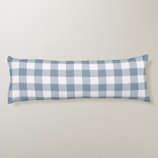 Farmhouse Dusty Blue Rustic Gingham Check Plaid Lichaamskussen (Achterkant)