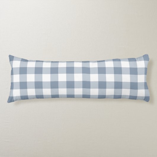 Farmhouse Dusty Blue Rustic Gingham Check Plaid Lichaamskussen (Voorkant)