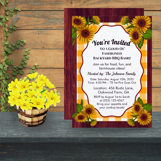 Farmhouse En vichy BBQ Invitation | Pays rustique