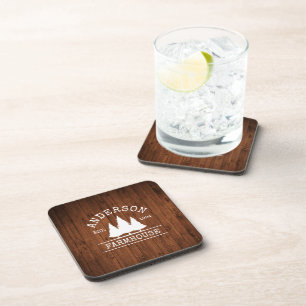 Farmhouse Familie Naam Rustic Wood Forest Bier Onderzetter