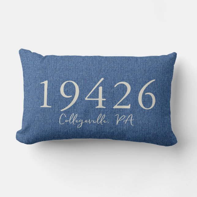 Farmhouse Faux Denim Personalized Zip Code Kussen (Voorkant)