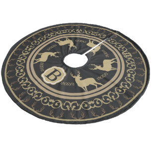 Farmhouse Glam Black & Taupe Deer Antlers & Bucks Fleece Kerstboom Rok