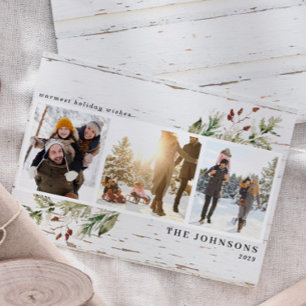 Farmhouse Greenery Neutral Photo Collage Feestdagenkaart