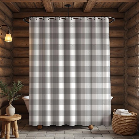 Farmhouse Grey Buffalo Check Pset Rustic Douchegordijn