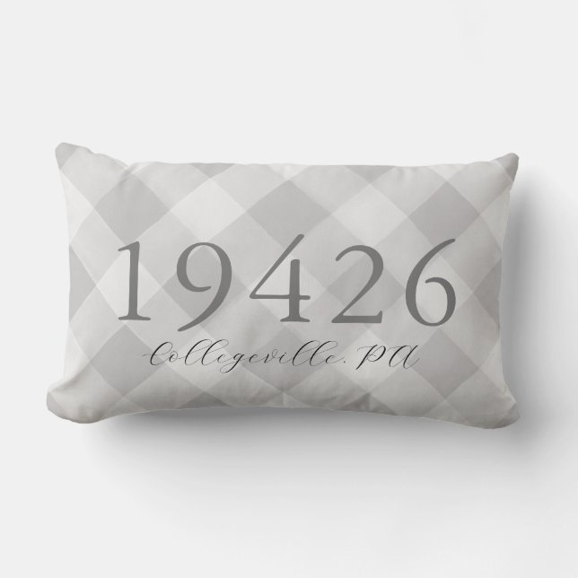 Farmhouse Grey Buffalo Check Zip Code Sierkussen Kussen (Voorkant)