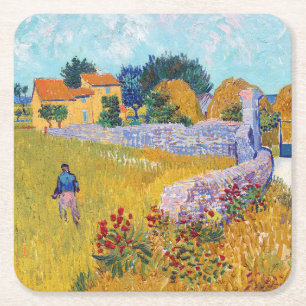 Farmhouse in Provence, Van Gogh Vierkante Kartonnen Onderzetter