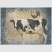 Farmhouse Kitchen Koe Rooster Dusty Blue Decoupage Tissuepapier (Voorkant)