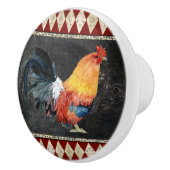Farmhouse Kitchen Rooster Red Gold Blue Chalkboard Keramische Knop (Rechts)
