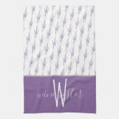 Farmhouse Lavender Flowers Custom Name Monogram Theedoek (Verticaal)