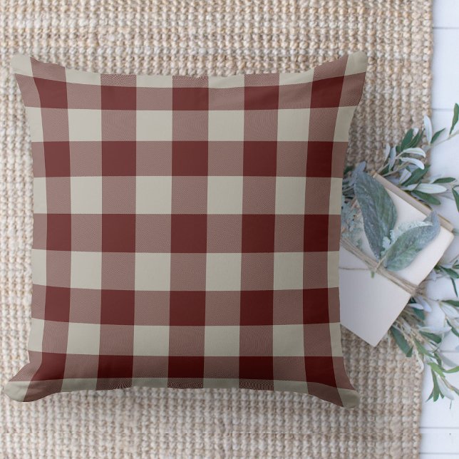 Farmhouse moderne Buffalo Rouge & Beige Coussin Pl (Modern farmhouse throw pillow burgandy and beige buffalo plaid couch pillow )