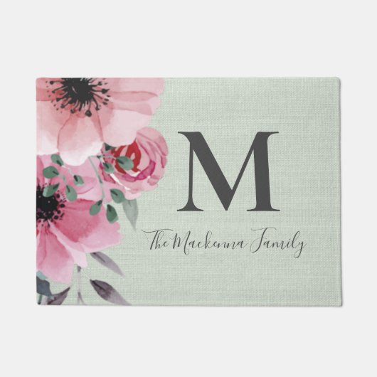 Farmhouse Monogram Personalized Burlap Sage Green Deurmat (Voorkant)