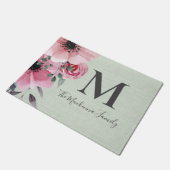 Farmhouse Monogram Personalized Burlap Sage Green Deurmat (Schuin)