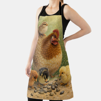 Farmhouse Mother Hen and Baby Chicks Apron Schort
