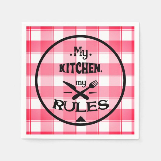 Farmhouse My Kitchen My Rules Red Gingham Check Servet (Voorkant)