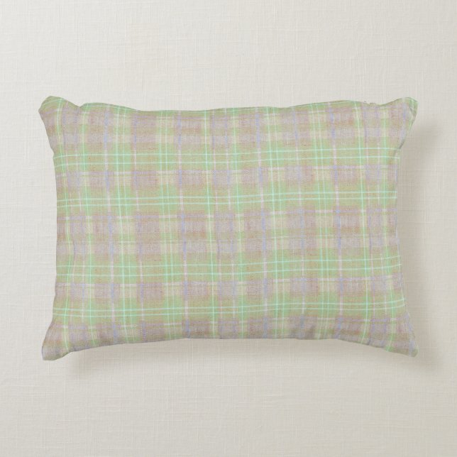 Farmhouse Neutral Sage Plaid Accent Kussen (Voorkant)