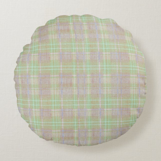 Farmhouse Neutral Sage Plaid Rond Kussen (Voorkant)
