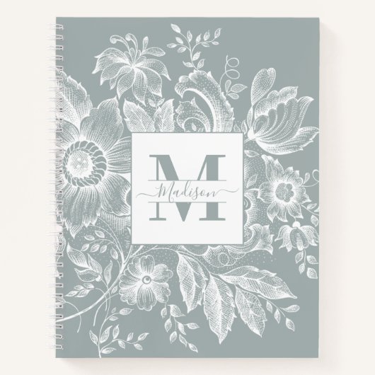 Farmhouse Peony Monogram Navy Light Grey Notitieboek (Voorkant)