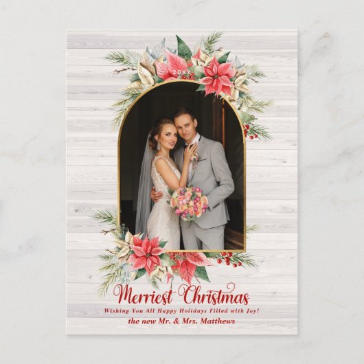 Farmhouse Poinsettia Modern Arn Passen getrouwd Fo Feestdagenkaart (Voorkant)