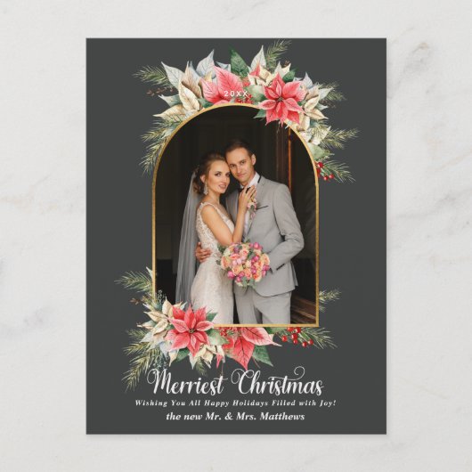 Farmhouse Poinsettia Modern Arn Passen getrouwd Fo Feestdagenkaart (Voorkant)
