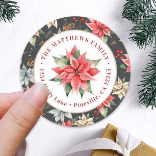 Farmhouse Poinsettia Round Return Address Label