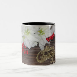 Farmhouse Poinsettias Berries KerstWhite Tweekleurige Koffiemok