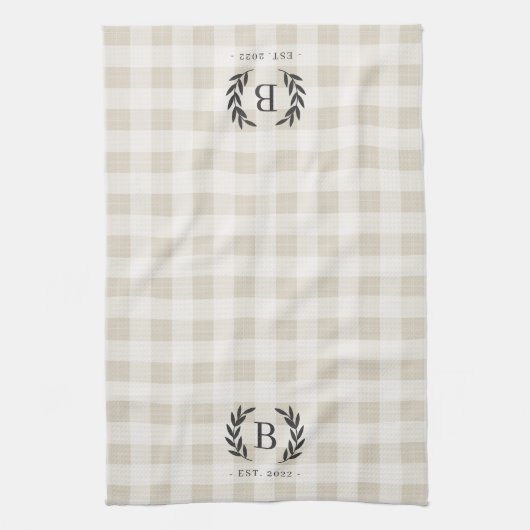 Farmhouse Pset Laurel Monogram & Jaar gevestigd Theedoek (Verticaal)