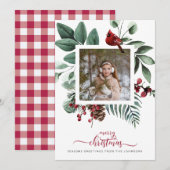 Farmhouse Red Check-kerstfoto Feestdagenkaart (Voorkant / Achterkant)