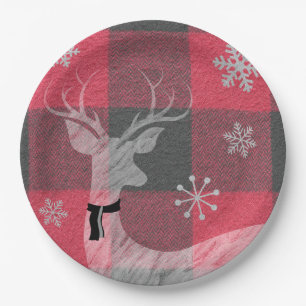 Farmhouse Red & Grey Buffalo Deer Snowflake Papieren Bordje