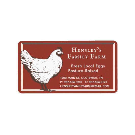 Farmhouse Red  Hen Ei Karton Etiket (Voorkant)