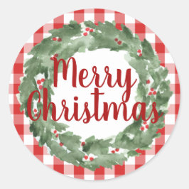 Farmhouse Red White Buffalo Check Merry Kerstmis Ronde Sticker