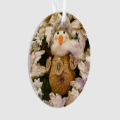 Farmhouse Rustic Burlap Snowman Poinsettia Holiday Ornament (voorkant)