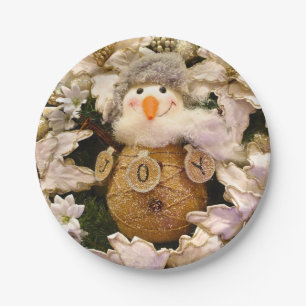 Farmhouse Rustic Burlap Snowman Poinsettia Holiday Papieren Bordje