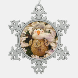 Farmhouse Rustic Burlap Snowman Poinsettia Holiday Tin Sneeuwvlok Ornament