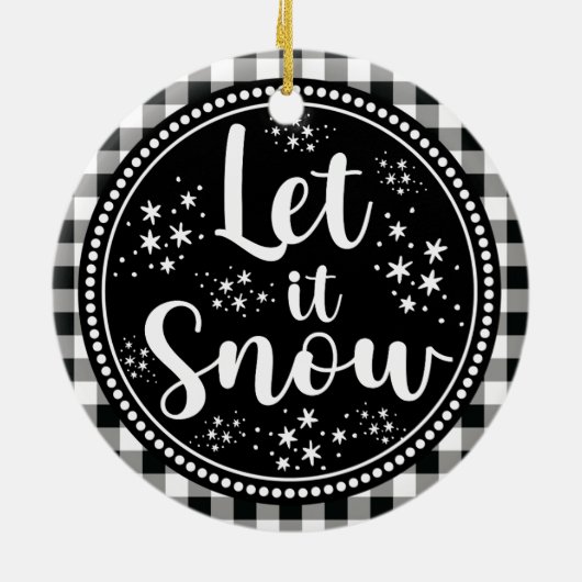 Farmhouse Rustic Gingham Let it Snow Keramisch Ornament (Achterkant)