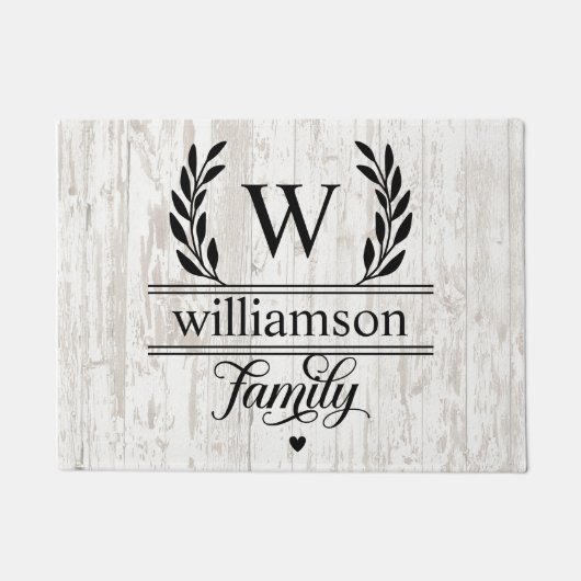 Farmhouse Rustic Style Monogramed Familienaam Deurmat (Voorkant)